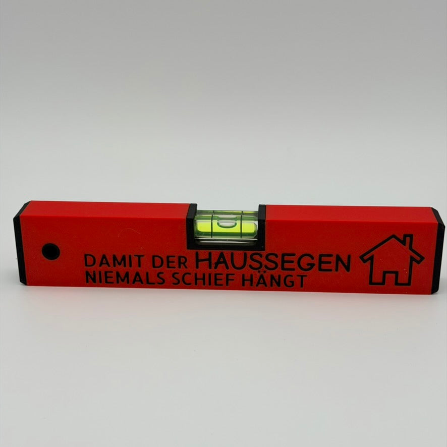 Geschenk zum Einzug Wasserwaage mit Spruch "Damit der Haussegen niemals schief hängt"