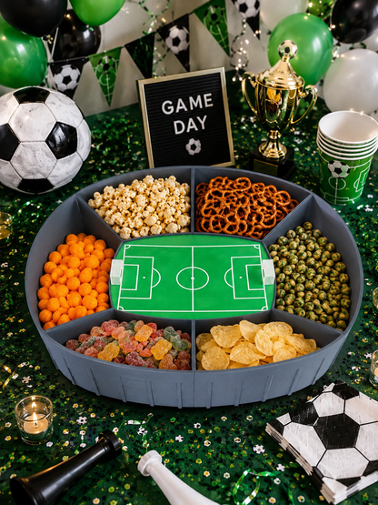 Fußball Snack Stadion XXL | Snackbox für Fußballparty & WM 2026 | Arena Servierplatte mit 6 Fächern