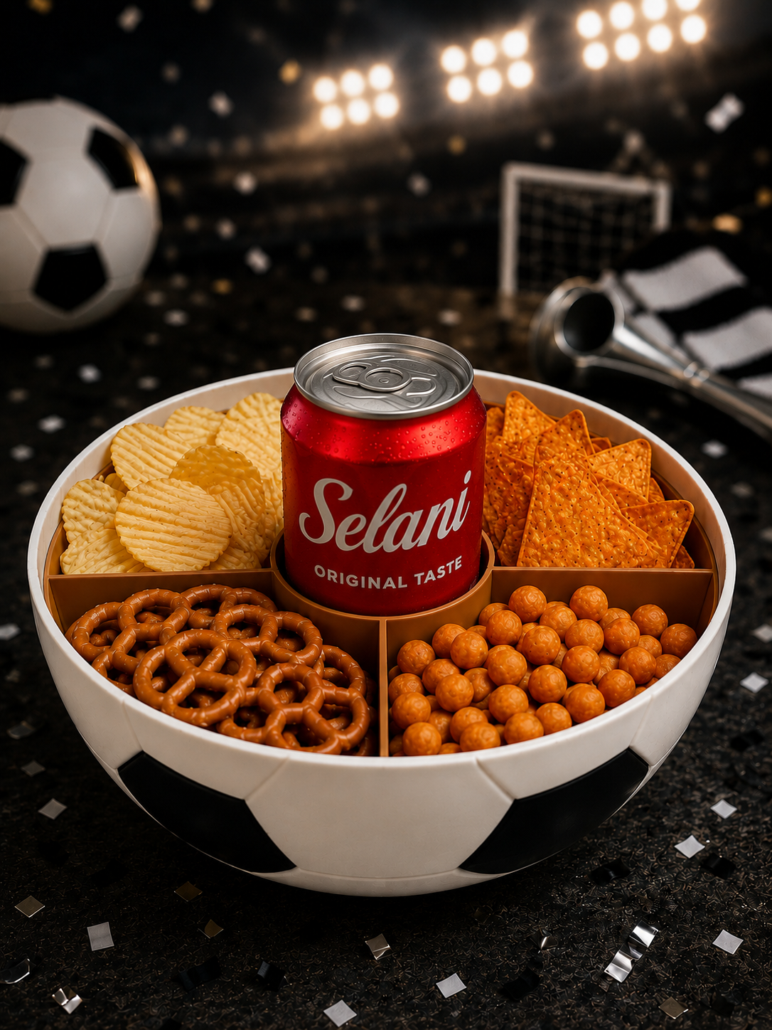 WM 2026 Snackschale Fußball mit Innenschale Dosenhalter