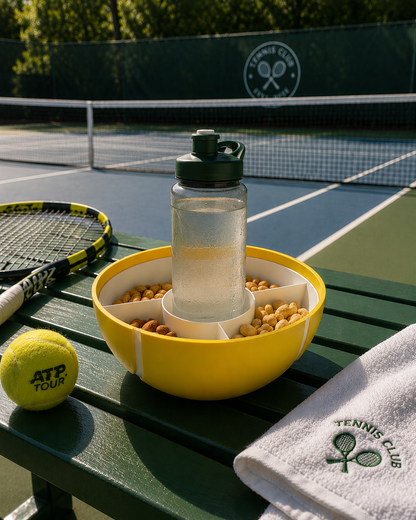 Tennisball Snackschale mit 4 Fächern | Tennis Deko & Geschenk | Snack Schale Gelb Weiß | Servierschale für Snacks | Tennis Geschenkidee