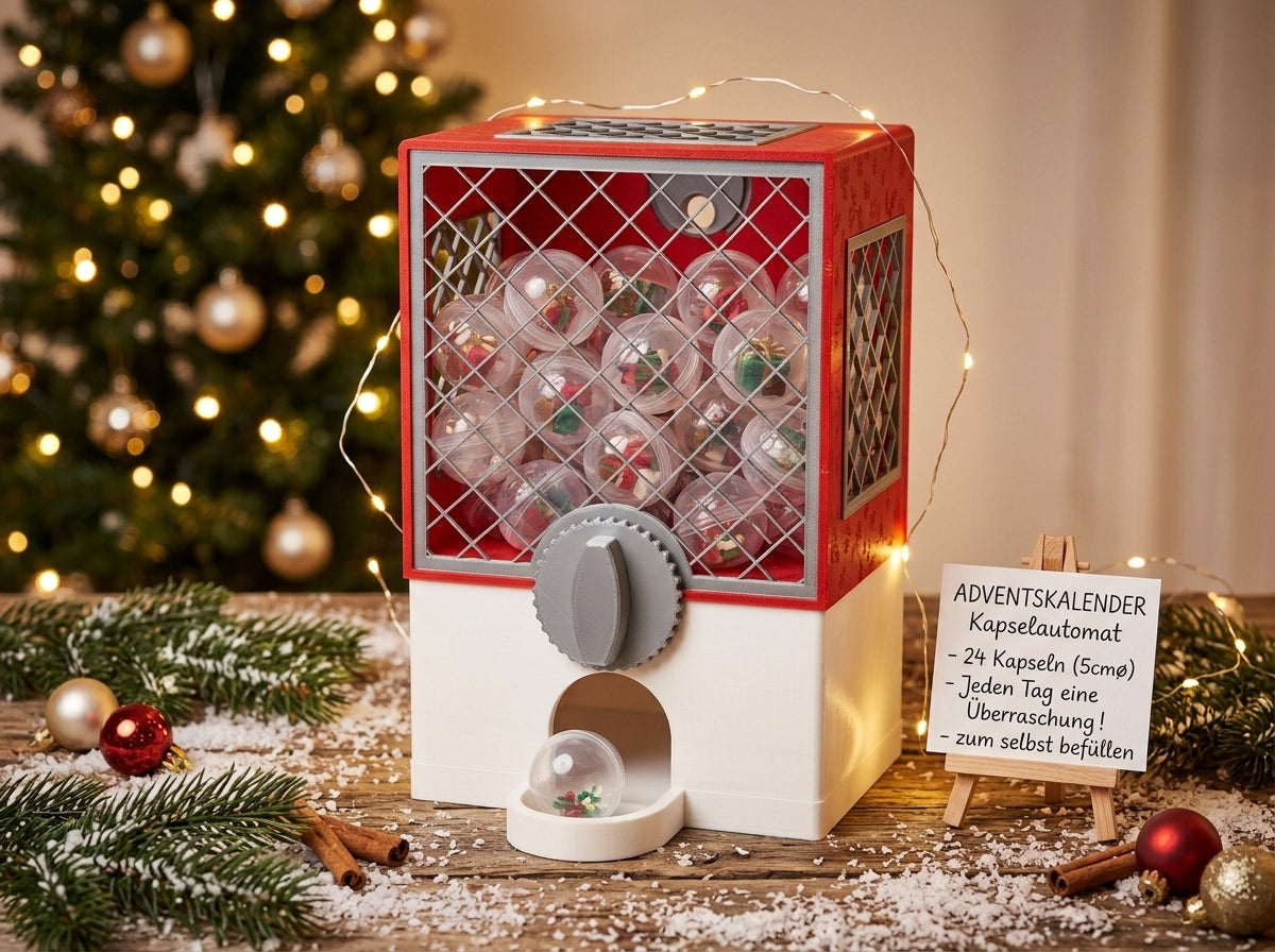 Adventskalender Kapselautomat zum selbstbefüllen 24 Kapseln 5cm Inklusive