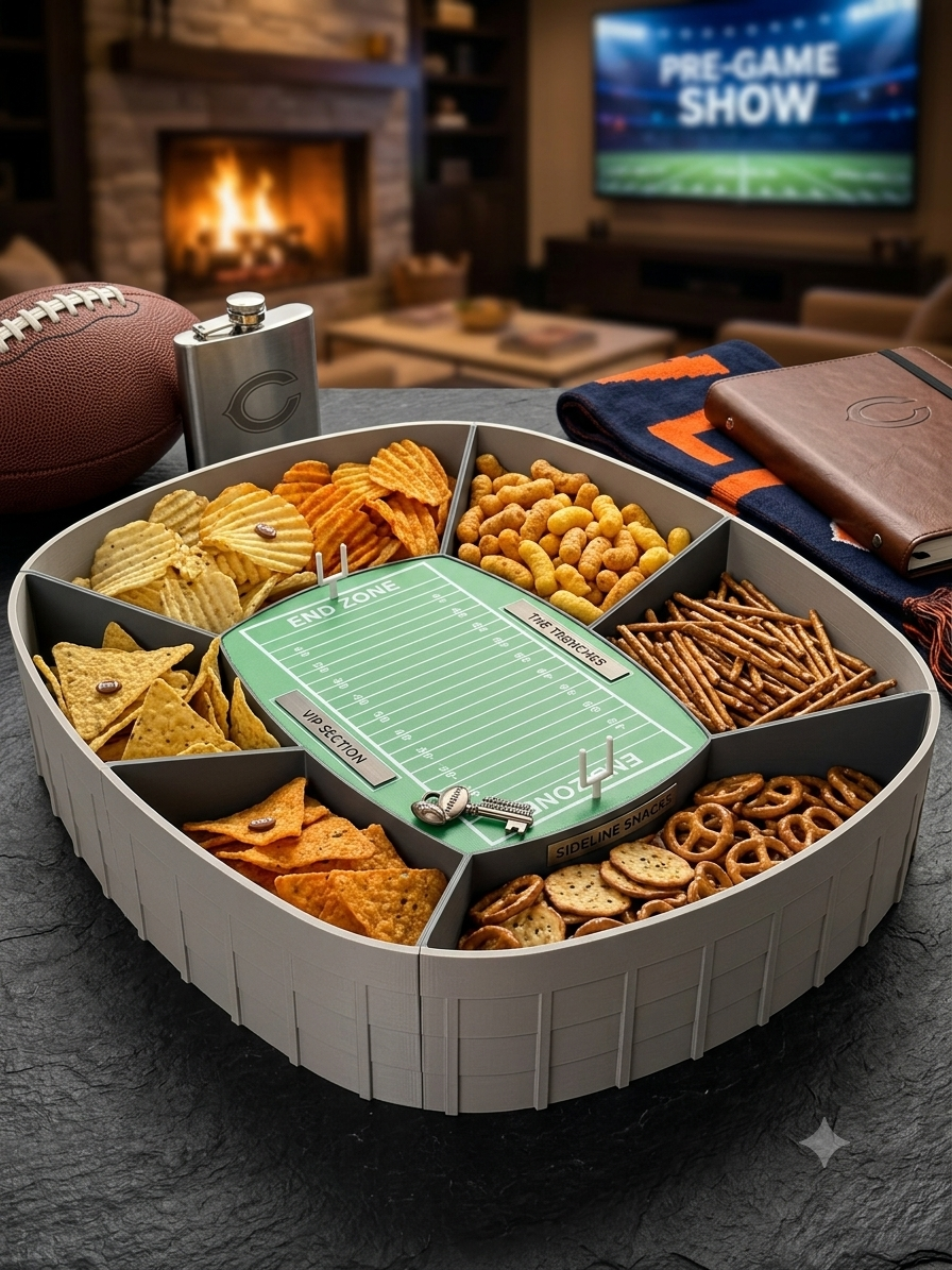 American Football Snack Arena XXL | Football Snackbox mit 6 Fächern | Super Bowl Party Deko | Football Geschenk | Snackschale