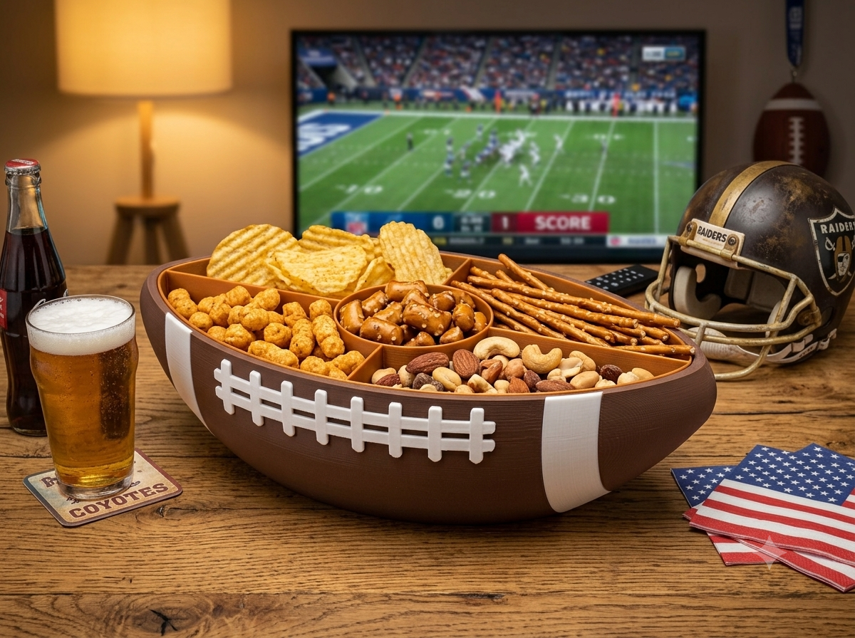American Football Snackschale mit Inlay Innenschale | Unterteilter Party Snack Teller für Super Bowl | Geschenk für Football Fans & Männer