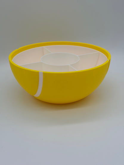 Tennisball Snackschale mit 4 Fächern | Tennis Deko & Geschenk | Snack Schale Gelb Weiß | Servierschale für Snacks | Tennis Geschenkidee