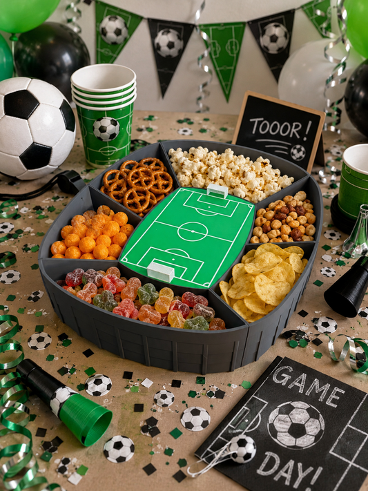 Fußball Snack Stadion XXL | Snackbox für Fußballparty & WM 2026 | Arena Servierplatte mit 6 Fächern